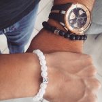 Lava and quartz rock crystals beads bracelet