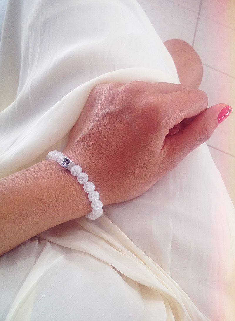 Lava and quartz rock crystals beads bracelet