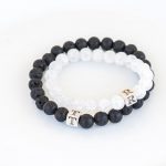 Lava and quartz rock crystals beads bracelet