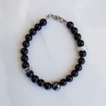 Black glass beads man bracelet