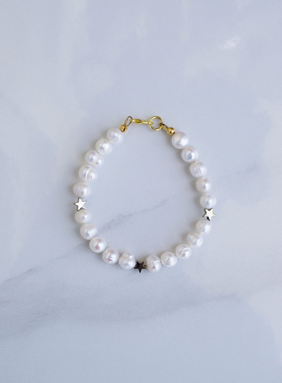 Stars and natural pearls bracelet