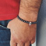 Tiny hematite beads skull charm bracelet