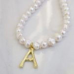 Initial letter necklace with pearls