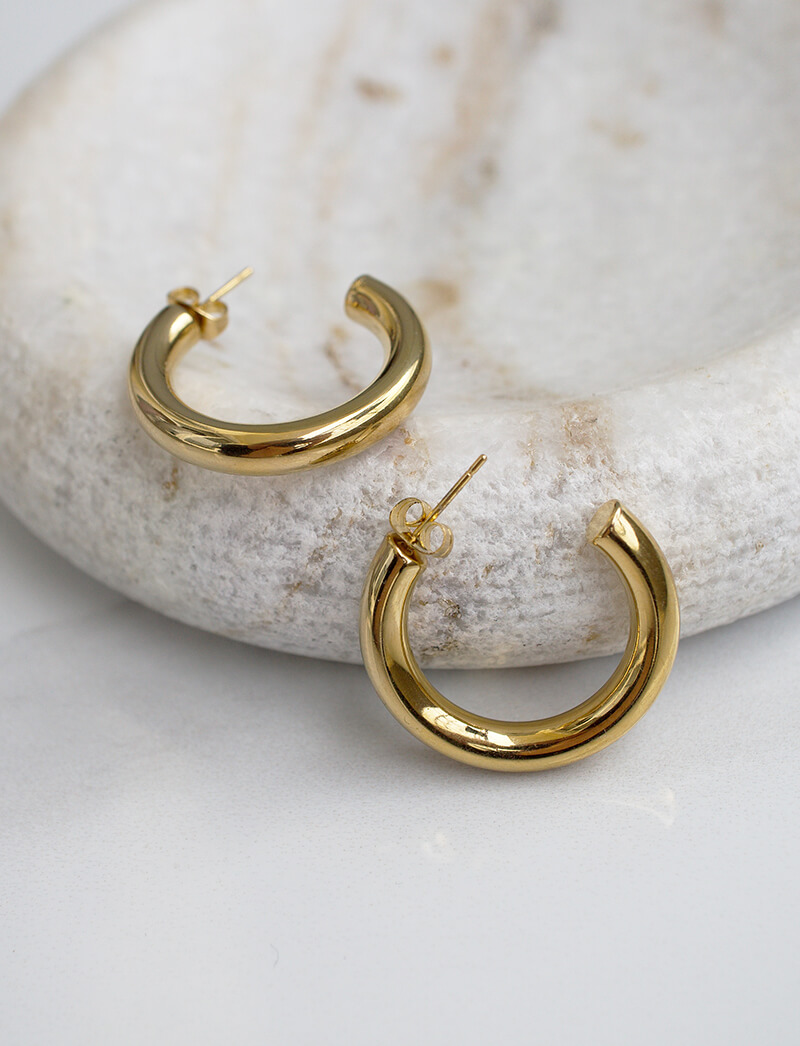 Stainless steel gold tone hoop earrings