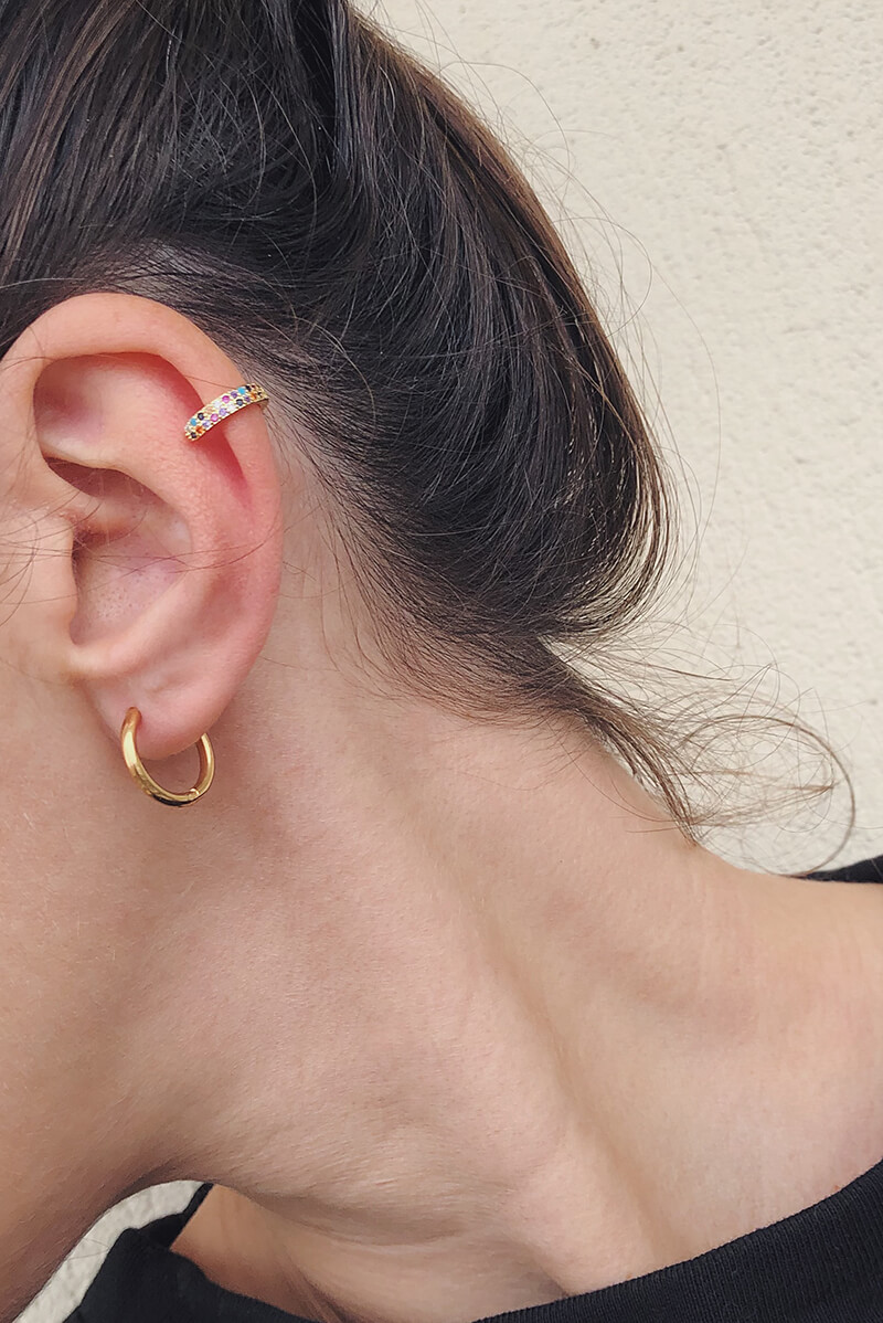 Stainless steel mini hoop earrings rainbow earcuff