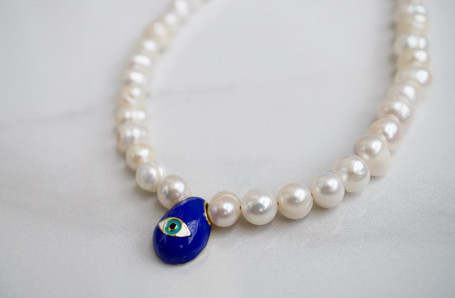 pearls and greek eye necklace