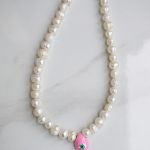 pearls and pink greek eye necklace